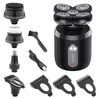 Electric Razor for Men, 4D Men's Rechargeable Bald Head 5 in 1 Electric Shaver 5 Floating Heads Beard Nose Ear Hair Trimmer Razor Clipper Facial Brush