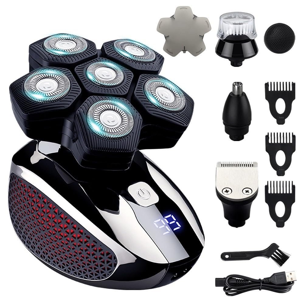 Electric Razor for Men, 5 in 1 Electric Razor for Bald Men Trimmer with Nose Hair Sideburns Clipper Waterproof Wet Dry Grooming Kit