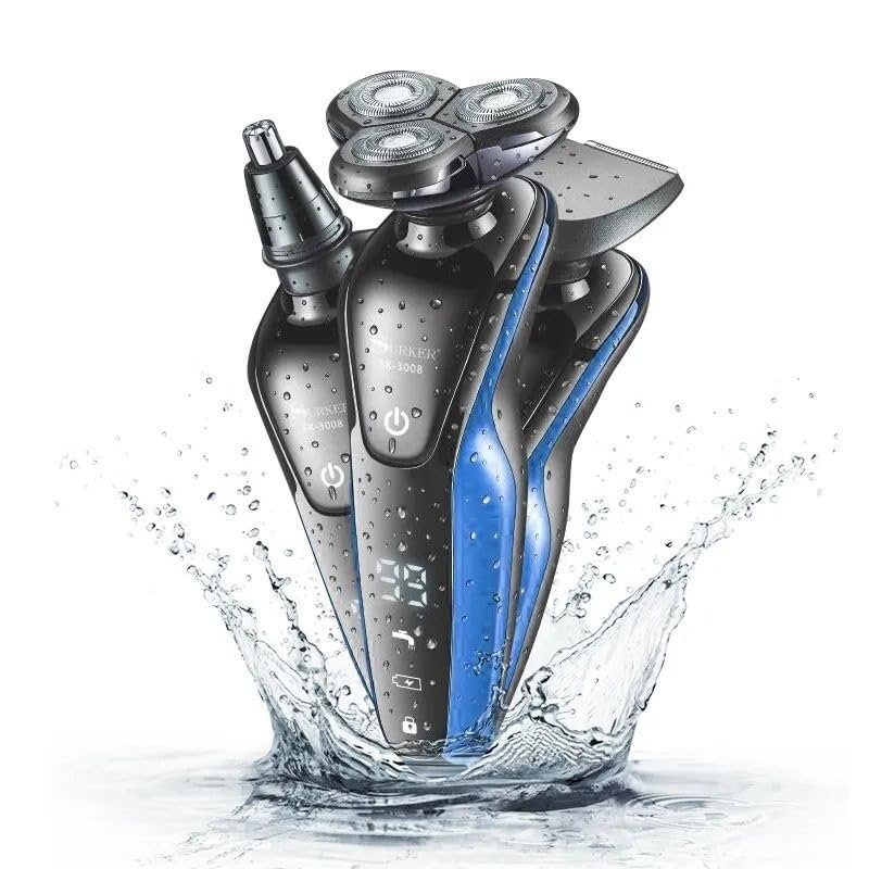 Electric Razor for Men, 3 in 1 Electric Shaver 3D Floating Beard Razor IPX4 Waterproof Rechargeable Nose Hair Trimmer Men Hair Cutting Machine (Color : Blue)