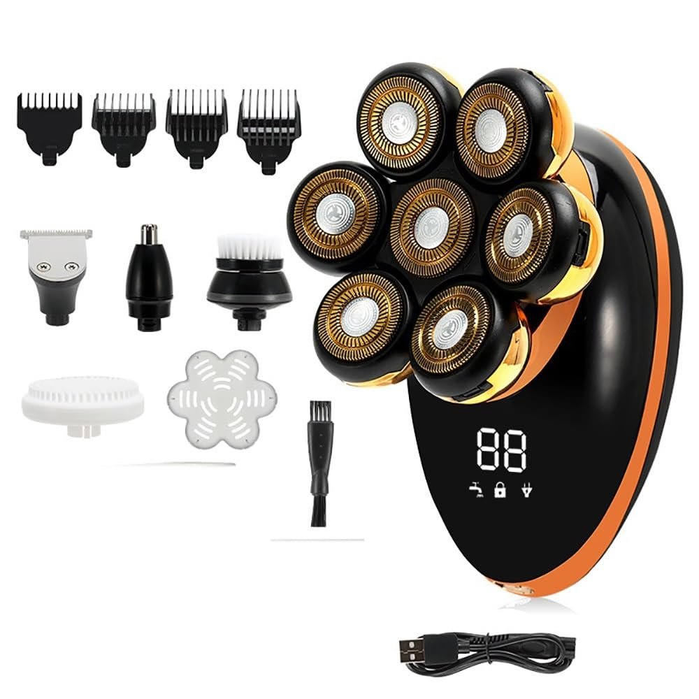 JQUAL Electric Razor for Men, Men 7D Floating Men Electric Shaver Wet Dry Beard Hair Trimmer Electric Razor Rechargeable Bald Head Shaving Machine LCD Display (Color : Golden-Pro)