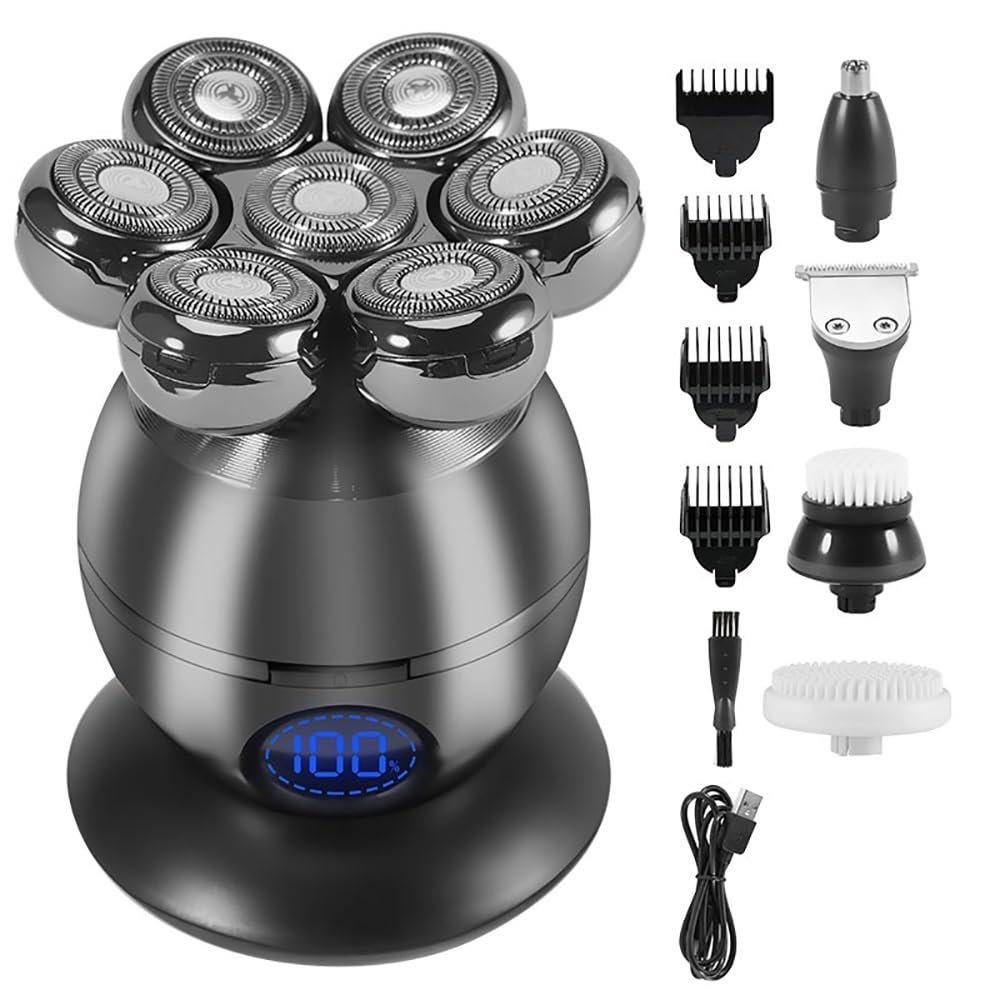 JQUAL Electric Razor for Men, 5 in 1 7D Floating Head Men's Electric Shaver USB Charging Dock LCD Waterproof Portable Nose Hair Trimmer Bald Razor Machine Shaving