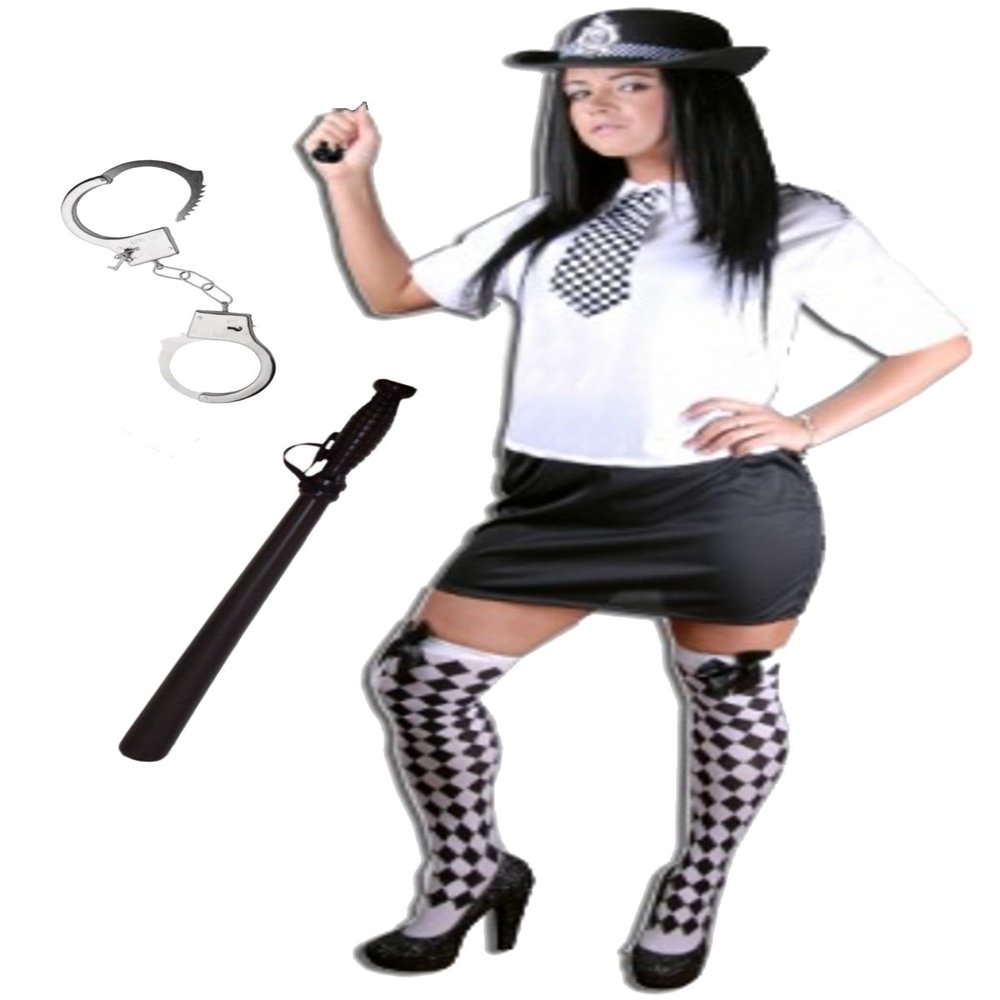 7 Piece Ladies Sexy Police Officer Costume Policewomen Role Cop Dress Outfit Naughty Uniform Fancy Dress for Women (UK 10-12)