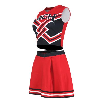 2 Piece Women Cheerleader Costume Top Skirt Sets Cosplay Cheer Outfit Halloween Cheerleading Party, Red, S