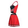 2 Piece Women Cheerleader Costume Top Skirt Sets Cosplay Cheer Outfit Halloween Cheerleading Party, Red, S view 2