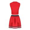 2 Piece Women Cheerleader Costume Top Skirt Sets Cosplay Cheer Outfit Halloween Cheerleading Party, Red, S view 3