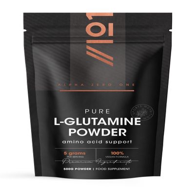 L-Glutamine Powder 500g  Unflavoured  Vegan Fermented Amino Acid  100% Pure  Resealable and Recyclable Pouch by Alpha01