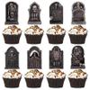 24 Pcs Halloween Cupcake Toppers Tombstone Cupcake Toppers Horror Skeleton RIP Dessert Cake Flags Gravestone Cake Toppers for Halloween Themed and Birthday Party Decorations Supplies (A) view 1