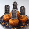 24 Pcs Halloween Cupcake Toppers Tombstone Cupcake Toppers Horror Skeleton RIP Dessert Cake Flags Gravestone Cake Toppers for Halloween Themed and Birthday Party Decorations Supplies (A) view 3