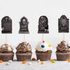 24 Pcs Halloween Cupcake Toppers Tombstone Cupcake Toppers Horror Skeleton RIP Dessert Cake Flags Gravestone Cake Toppers for Halloween Themed and Birthday Party Decorations Supplies (A) view 4