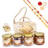 Ghasitaram Gifts Jaiccha Rakhi Gifts for Brothers - Jute Square Basket with flower with 2 Rakhis view 1