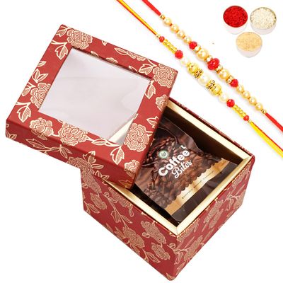 Ghasitaram Gifts Jaiccha Rakhi Gifts for Brothers - Red Printed Fancy Box with bites with 2 Rakhis
