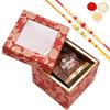 Ghasitaram Gifts Jaiccha Rakhi Gifts for Brothers - Red Printed Fancy Box with bites with 2 Rakhis view 1