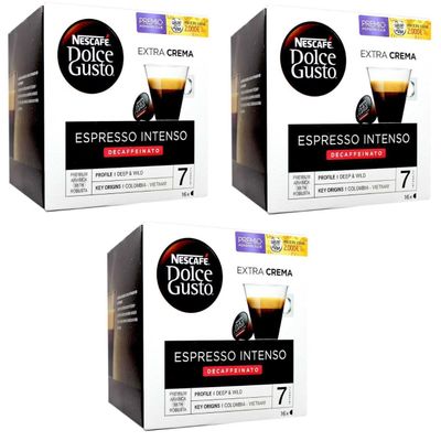 Nescaf Dolce Gusto Espresso Intenso Decaf/Decaffeinated Coffee Pods, Pack of 3 (Total 48 Pods)