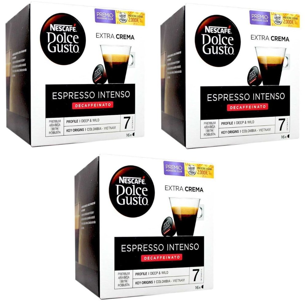 Nescaf Dolce Gusto Espresso Intenso Decaf/Decaffeinated Coffee Pods, Pack of 3 (Total 48 Pods)