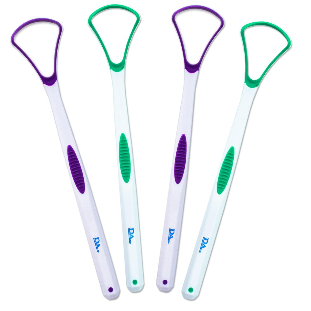 4 Tongue Scraper Cleaner ~ Soft & Gentle Silicone Head (2 Purple & 2 Green)