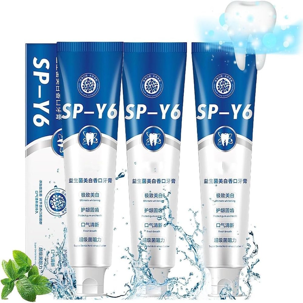 SP-Y6 Toothpaste, SP-Y6 Beneficial Bacteria Whitening Mouth Plaster, Brightening & Stain Removing Toothpaste, 100g (3pcs)