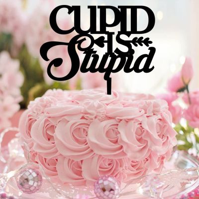 Cupid Is Stupid Cake Topper Bride to Be Eucalyptus Wreath Leaf Birthday Cupcake Topper Love Themed White Diamond Ring Party Anniversary Food Picks Cake Decorations Cute Gifts for Adults Girls