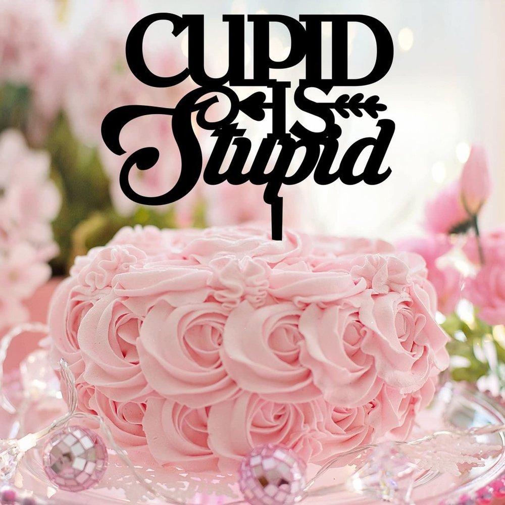 Cupid Is Stupid Cake Topper Bride to Be Eucalyptus Wreath Leaf Birthday Cupcake Topper Love Themed White Diamond Ring Party Anniversary Food Picks Cake Decorations Cute Gifts for Adults Girls