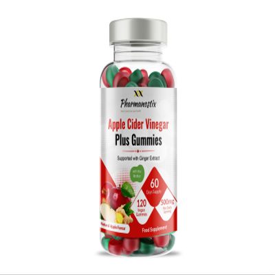 Pharmanostix Apple Cider Vinegar & Ginger Plus Gummies - Pure & Unfiltered with Mother 500mg Per Daily Serving - 120 Vegan Gummies - for Digestive Support - Natural Apple Flavour - 60 Days Supply