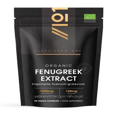 Organic Fenugreek Extract 7500mg - High Strength 20% Saponins (100mg) Supplement - 90 Vegan Capsules (3 Months Supply) - Resealable and Recyclable Pouch - by Alpha01