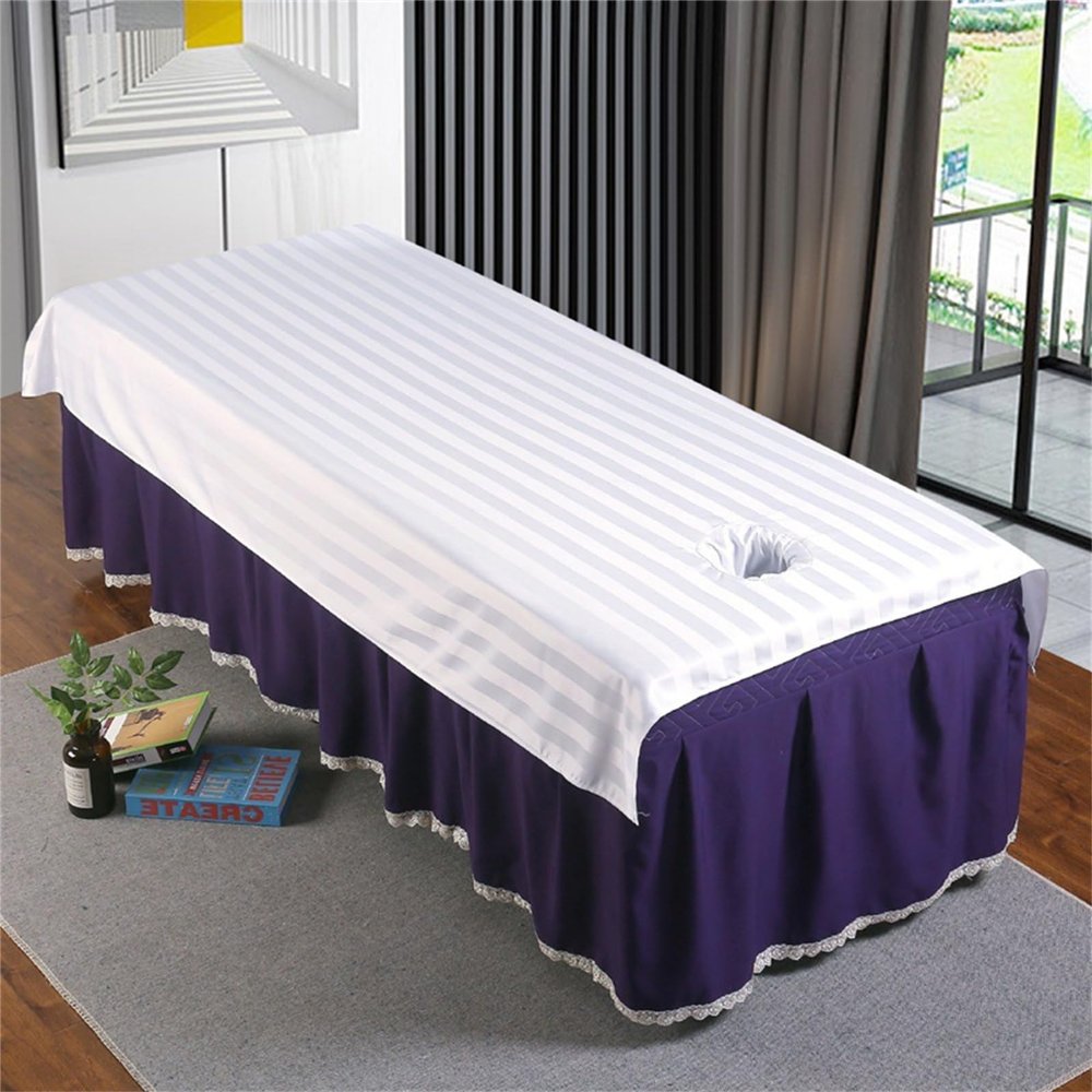 Highdi Massage Bed Sheet with Face Hole, Reusable Massage Bed Table Cover Soft Comfortable Massage Bed Cover Protecting for SPA Hotel Beauty Salon Cosmetic Bed (115x190cm,White)