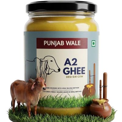 PUNJAB WALE A2 Ghee | Desi Gir Cow | Vedic Bilona Method | Cultured | Hand Churned | Made in Small Batches | Lab Tested| Glass Jar| Grassfed | Premium & Traditional Ghee | 500ml (Pack of 1)