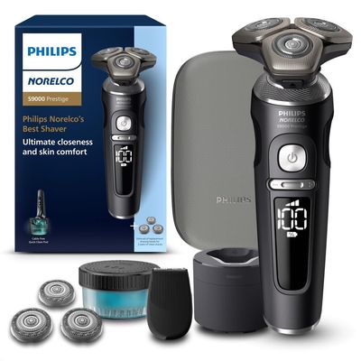 Philips Norelco Shaver Series 9000 Prestige, Wet and Dry Electric Shaver, Lift & Cut Shaving System, SenseIQ Technology, Precision Trimmer, Cleaning Pod, Premium Pouch, Black Matte, Model SP9840/90