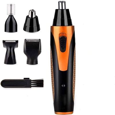 CAFFIA 4 in 1 Nose and Ear Hair Trimmer, USB Rechargeable Nose Hair Trimmer for Men and Women, Waterproof, Easy Cleaning, Stainless Steel and Dual Edge Blades (Black/Orange)