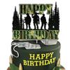 Camouflage Military Happy Birthday Cake Topper Green Glitter Gun Army Soldier Fighter Veteran's Day Cake Decorations Airman Retirement Military Themed for Kids Boys Men Birthday Party Supplies view 1