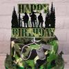 Camouflage Military Happy Birthday Cake Topper Green Glitter Gun Army Soldier Fighter Veteran's Day Cake Decorations Airman Retirement Military Themed for Kids Boys Men Birthday Party Supplies view 4