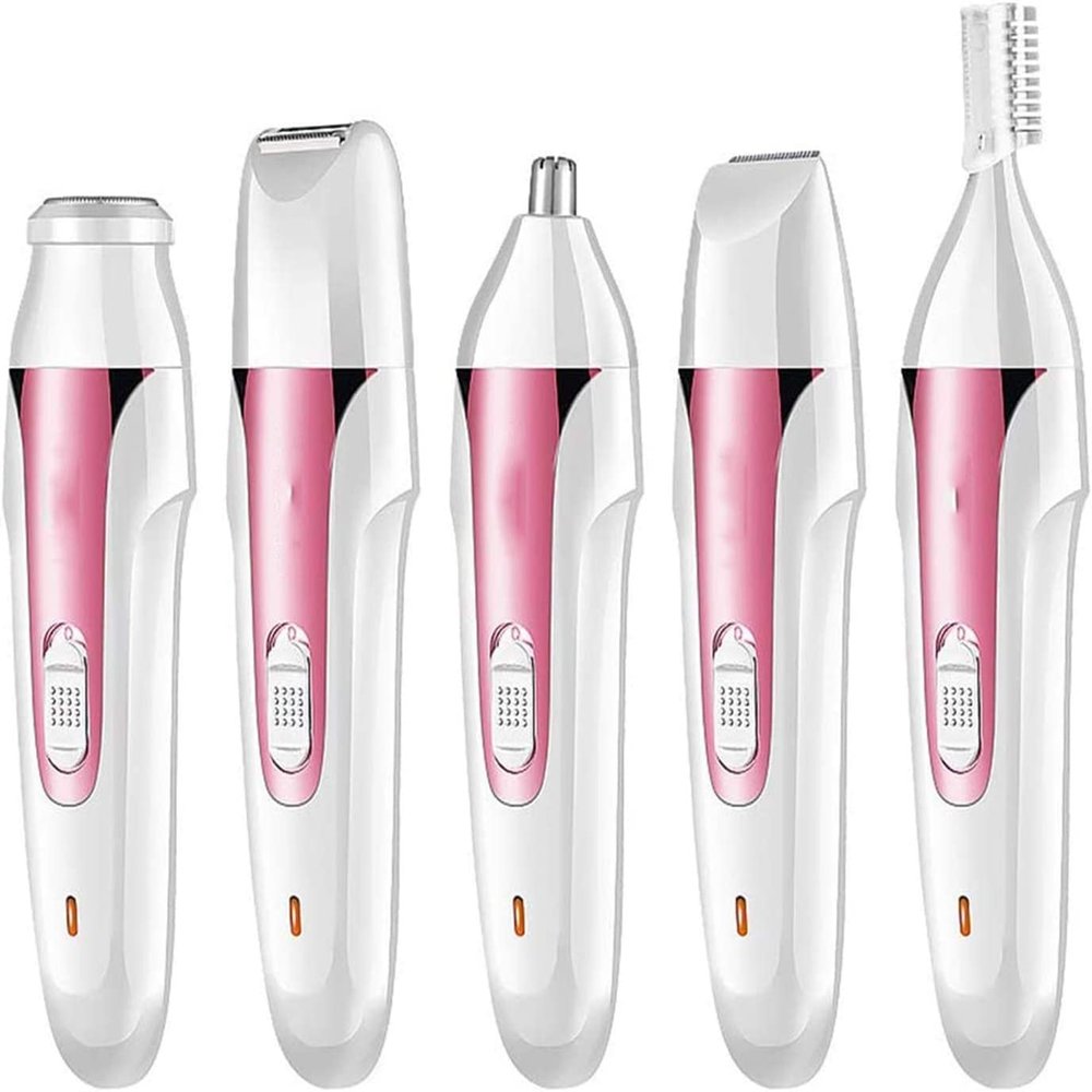 CAFFIA 5 in 1 Electric Epilator Set Includes A Shaving Device for Private Parts, A Pubic Shaving Knife for The Armpits, A Knife for Cutting The Eyebrows, A Knife for Nose Hair Rose Gold