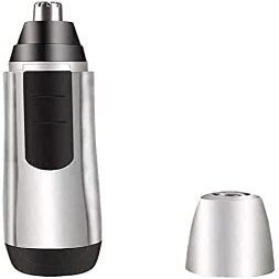 CAFFIA Portable Nose Ear Trimmer, Painless Hair Remover Shaver for Face, Electric Razor for Women and Men, Battery-Operated (Silver)