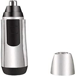 CAFFIA Portable Nose Ear Trimmer, Painless Hair Remover Shaver for Face, Electric Razor for Women and Men, Battery-Operated (Silver)