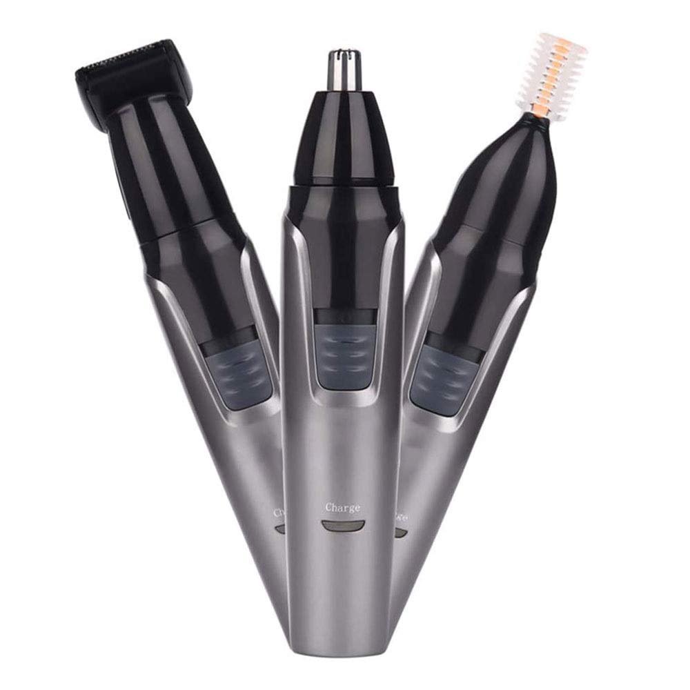 CAFFIA Ear and Nose Hair Trimmer Clipper for Men Women, 3 in 1 Rechargeable Professional Electric Eyebrow and Facial Hair Trimmer with Waterproof Head Double-Edge Stainless Steel Blade