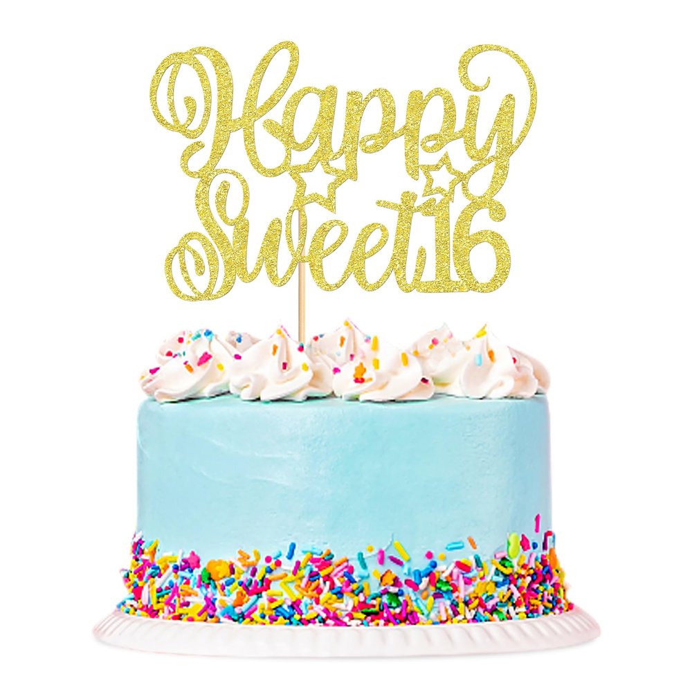 Keaziu 1 Pack Happy Sweet 16 Cupcake Toppers Sweet Sixteen 16 Happy 16 Cake Picks for 16th Birthday Wedding Anniversary Party Cake Decorations Supplies Gold