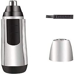 CAFFIA Nose Trimmer, Ear Hair Trimmer for Men, Portable Painless Electric Nose Hair Remover, Mens Nose Hair Trimmer, Waterproof, Battery Operated (Silver)