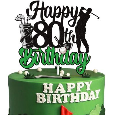 Golf Happy 80th Birthday Cake Topper Black Green Golf Eighty 80 Years Old Ball Player Cake Decorations 1943 Sport Themed Bday Party Supplies