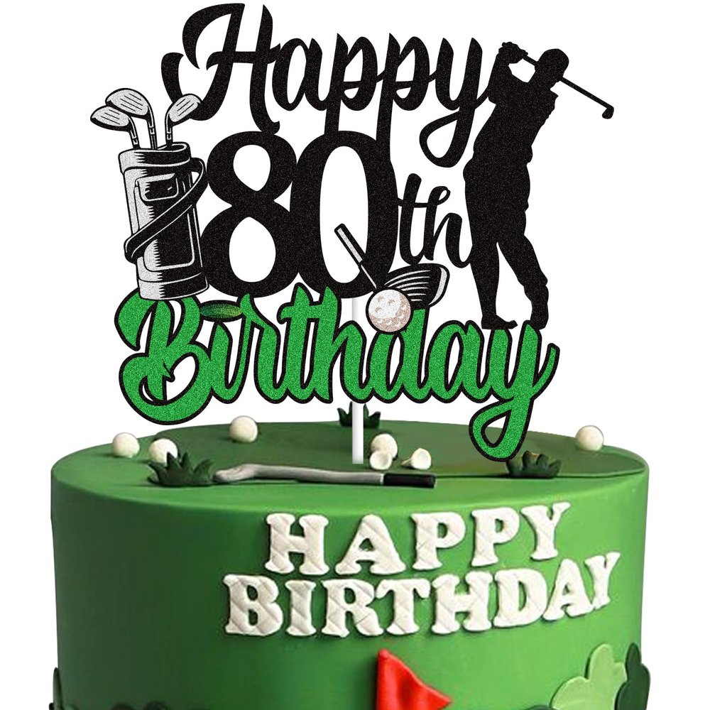 Golf Happy 80th Birthday Cake Topper Black Green Golf Eighty 80 Years Old Ball Player Cake Decorations 1943 Sport Themed Bday Party Supplies