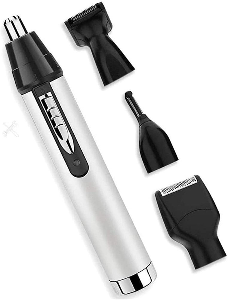CAFFIA Nose Hair Trimmer for Hygienic Grooming with Rinseable, Interchangeable Heads for Eyebrows, Neckline, Nose, Ears, & Other