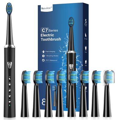 Sonic Electric Toothbrush for Adults and Kids - Rechargeable Sonic Toothbrush with 8 Brush Heads, 120 Days of Use with 3-Hour Fast Charge, 5 Modes with 2 Minutes Built in Smart Timer, Gift for Family