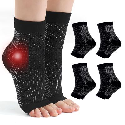 4 Pairs Plantar Fasciitis Socks, Neuropathy Socks Compression Socks Neuro Socks for Women Men Ankle Support for Sprained Ankle for Sport Arthritis Pain Relief-Black,L/XL