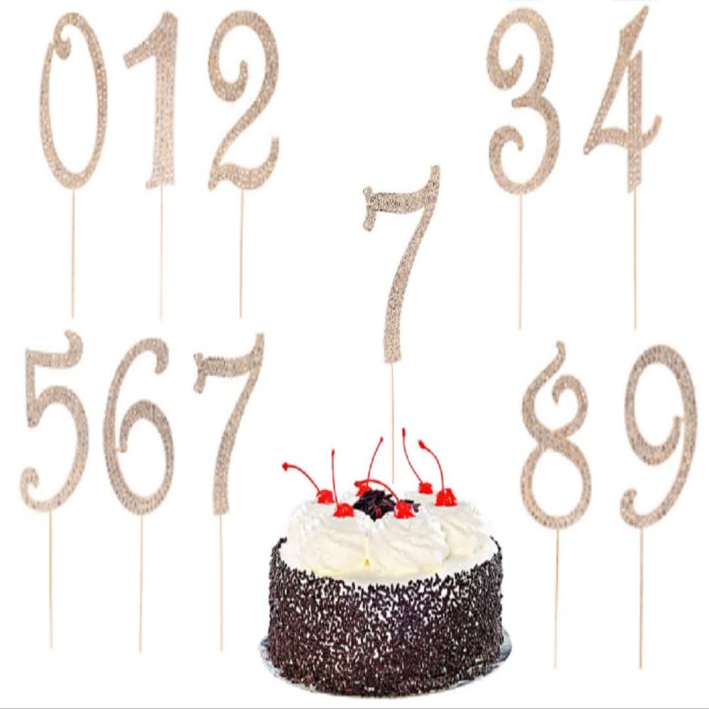 zmgmsmh Large size Number 0-9 Birthday Cake Topper to show years or ages numbers Silver Bling Rhinestone Toppers for Party Wedding Anniversary Decorations (Number7, Gold)