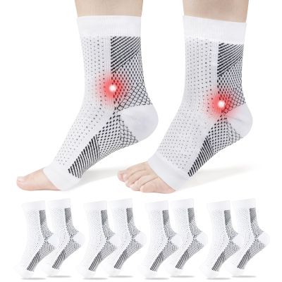 ACWOO Plantar Fasciitis Socks, 4 Pairs Neuropathy Socks Ankle Compression Socks for Women Men, Breathable Anti-Slip Ankle Support Brace Wide Calf Compression Socks for Pain Relief, Flying, Running