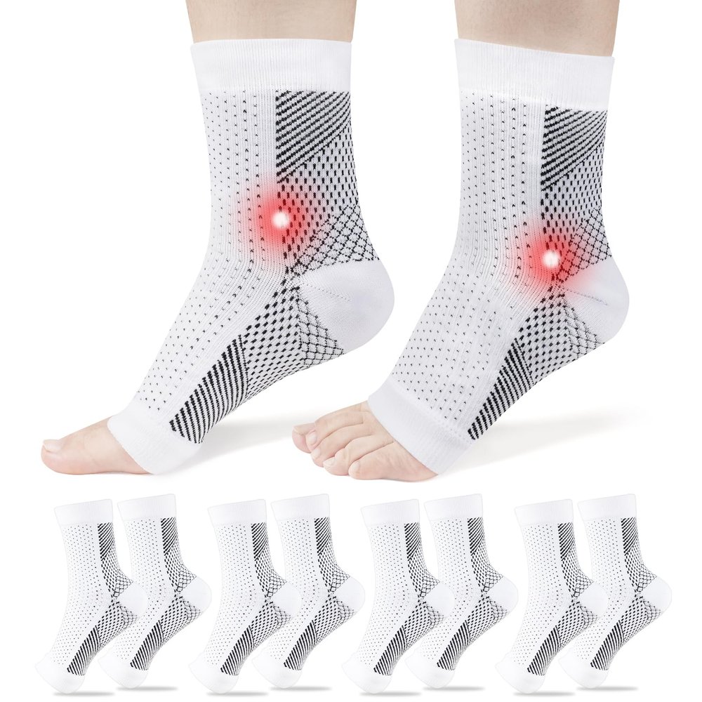 ACWOO Plantar Fasciitis Socks, 4 Pairs Neuropathy Socks Ankle Compression Socks for Women Men, Breathable Anti-Slip Ankle Support Brace Wide Calf Compression Socks for Pain Relief, Flying, Running