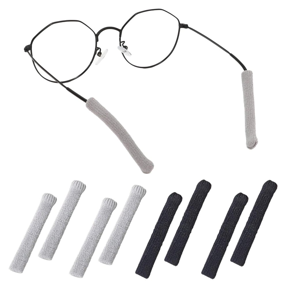4 Pairs Eyeglasses Temple Tips Sleeve Retainer,Soft Knitting Cotton Fabric Glasses Arm Covers,Anti-Slip Elastic Comfort Glasses Accessories for Sunglasses Glasses Reading Glasses (Black and Grey)