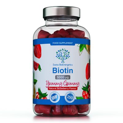 Biotin Gummies 10,000mcg  150 Vegan Vitamins - Natural Strawberry Flavoured Two Yummy Gummy Daily Dose - Supports Normal Skin & Hair Growth - Chewable - No Artificial Sweeteners  UK Made