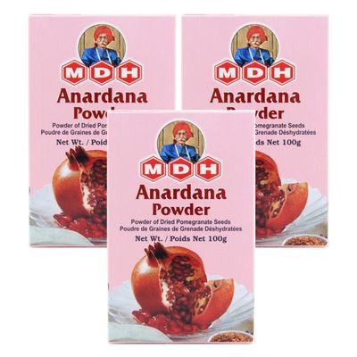 MDH Various Seasoning Masala Powder - Spices Mix Curry Masala Recipe Mixes Casserole Seasoning Herbs - Aromatic & Enhances the flavor of the meal (Anardana Powder (100g), Pack of 3)