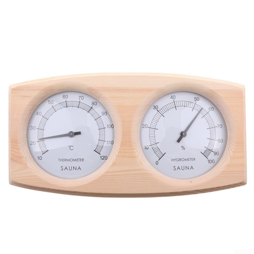 DAZZLEEX 2 In 1 Sauna Room Thermometer Hygrometer, Wooden Accurate Wall Mounted Steam Room Accessories 23.5 * 13 * 3cm