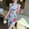 SWEPER Womens Chinese Dress - Women Chinese Style Elegant Cheongsam Nightclub Dance Sexy Bodycon Slim Split Retro Print Qipao Sleeveless Party Dress Vestidos,Style A,M view 2