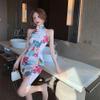 SWEPER Womens Chinese Dress - Women Chinese Style Elegant Cheongsam Nightclub Dance Sexy Bodycon Slim Split Retro Print Qipao Sleeveless Party Dress Vestidos,Style A,M view 3